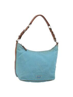Authentic PRADA Shoulder Bag Nylon Light Blue Silver